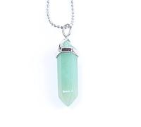 QCJQSH Kristall Kette,Vintage Naturstein Grün Aventurin Hexagonal Bullet Crystal Anhänger Halskette Mit Runder Perlenkette Reiki Chakra Quarz Edelstein Schmuck Für Frauen Männer