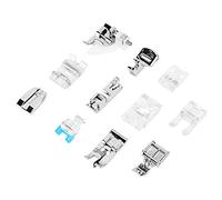 QCSTORE 11-teiliges Multifunktionales Nähmaschinen-Nähfuß-Set für den Haushalt, Metall + Kunststoff, Blindnaht-Hebelkante, Overlock, Rollkante, Reißverschluss, Faltennähfuß für Nähwerkzeug