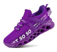 QDCFY Herren Sneaker Atmungsaktive Turnschuhe Bequem Sportschuhe Slip On Jogging Fitness Schuhe Violett 47EU