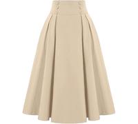 QDHGCFOC Rock Frauen Lange Röcke Hoher Taillenfalten Sommer Spring A-Line-Röcke Button Rock Mit-Beige-3Xl