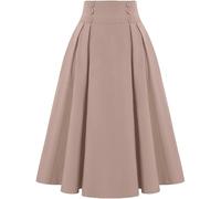 QDHGCFOC Rock Frauen Lange Röcke Hoher Taillenfalten Sommer Spring A-Line-Röcke Button Rock Mit-Rosa-3Xl