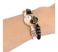 QDLTGBD Feng Shui Armband Verstellbarer Yin Yang Tai Chi Perlenarmband Set - wasserdichte Handgefertigte Geflochtene Seilarmband Für Paare, Freunde Dragon Totem Taiji Golden