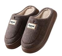 QDLTGBD Hausschuhe Herren Winter-Herren-baumwollruhrschuhe Extra Großer Haushaltsnot Ohne Rutsch Warm Warm, Dick-lockige Baumwollschuhe-braun-46 47eu