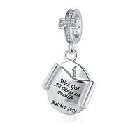 QeenseKc Kreuz-Anhänger mit Gott All Things are Possible religiöser Anhänger für Pandora-Armbänder, 14.52mm x 15.55mm x 3.16mm / 0.57" x 0.61" x 0.28", Kristall-Strasssteine, Synthetischer Kristall