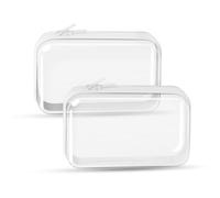 QEEYON 2 Stück Transparente Kulturtasche Hartschalen mit Reißverschluss - Wasserdichtes Aufbewahrungsbox für Kosmetik, Spielzeug & Toilettenartikel | Flugtaugliche Klein Reise Kosmetiktasche