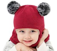 Qersh 2-7 Jahre alt Baby Wintermütze Schal Mädchen Set Strickmütze Babymütze Mütze Set Baby Mütze Warme Winter Beanie Hut Jungen runder Schal Set (Rotwein, 2-7 Jahre alt)