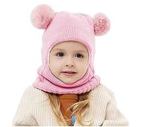 Qersh Baby Mütze Schal Set für 2-7 Jahre Alt - Warm Fellbommel Beanie Hüte Mit Schal für Mädchen Jungen - Winter Mütze (Rosa)