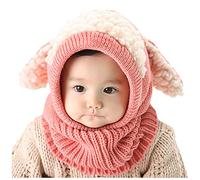 Qersh Baby Wintermütze Schal Schlupfmütze Warm Niedlich BärWintermütze Schalmütze Strickmütze mit Bommel Fleecefutter BeanieMütze Baby (S18, 2-7 Jahre alt)