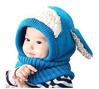 Qersh Baby Wintermütze Schal Schlupfmütze Warm Niedlich BärWintermütze Schalmütze Strickmütze mit Bommel Fleecefutter BeanieMütze Baby (S16, 2-7 Jahre alt)