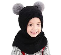 Qersh Kinder Mütze Mädchen Junge Winter Wintermütze mit 2 Bommel Warme Strickmütze Mädchen Dicke Kindermützen Winddicht Kälteschutz Mütze für Baby Kinder Mütze Skimütze Kinder Baby Schalmütze Winter