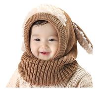 Qersh Orbgons Baby Wintermütze Schal Schlupfmütze Warm Niedlich BärWintermütze Schalmütze Strickmütze mit Bommel Fleecefutter BeanieMütze Baby (S17, 2-7 Jahre alt)