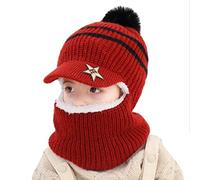 Qersh Orbgons Schalmützen Kinder Mädchen Jungen Schlupfmütze Winter Mädchen Wintermütze Kinder Schalmütze Mützenschal Baby Mütze Kinder Mädchen Mütze mit Bommel Fellmütze Kinder für 2-7 Jahre alt