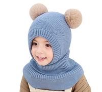 Qersh CPAMSKY Schalmützen Kinder Mädchen Jungen Schlupfmütze Winter Mädchen Wintermütze Kinder Schalmütze Mützenschal Baby Mütze Kinder Mädchen Mütze mit Bommel Fellmütze Kinder für 2-7 Jahre alt