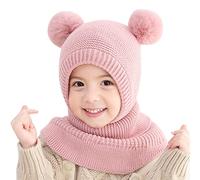 Qersh Schalmütze für Kinder - Wintermütze mit Bommel für Mädchen und Jungen - Schlupfmütze, Mützenschal, Baby Mütze, Fellmütze für 2-7 Jahre (S002)