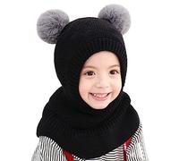 Qersh Schalmützen Kinder Mädchen Jungen Schlupfmütze Winter Mädchen Wintermütze Kinder Schalmütze Mützenschal Baby Mütze Kinder Mädchen Mütze mit Bommel Fellmütze Kinder für 2-7 (S004, 2-7 Jahre alt)