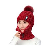 Qersh Winter Mütze Schal Set Damen Schlupfmütze Warm Wintermütze Schalmütze Damen Winter Strickmütze mit Bommel Fleecefutter Beanie Mütze für Outdoor Wintersport Winterschal Wintermütze Strickmütze