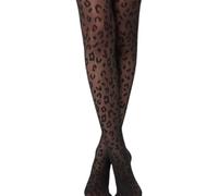QEXUJOW Strumpfhosen für Damen,Retro-Jacquard-Strumpfhose mit Leopardenmuster, dünne schwarze Damenstrumpfhose