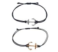 QFEHTHSK 2 Stück Anker-Anhänger-Armbänder, Geflochtene Armbänder, Vintage-Armbänder, Modische Einfache Armbänder, Verstellbare Armbänder, Kreative Armbänder