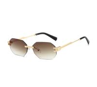 QGGNMGT Kleine randlose Sonnenbrille für Damen und Herren, luxuriöse getönte Gläser, modische Sonnenbrille mit UV-Schutz 400, Reise- und Urlaubsbrille (Gold Tea)