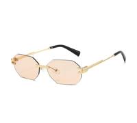 QGGNMGT Kleine randlose Sonnenbrille für Damen und Herren, luxuriöse getönte Gläser, modische Sonnenbrille mit UV-Schutz 400, Reise- und Urlaubsbrille (Gold-Champagner)