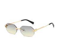 QGGNMGT Kleine randlose Sonnenbrille für Damen und Herren, luxuriöse getönte Gläser, modische Sonnenbrille mit UV-Schutz 400, Reise- und Urlaubsbrille (Gold, Grün, Gelb)
