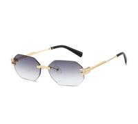 QGGNMGT Kleine randlose Sonnenbrille für Damen und Herren, luxuriöse getönte Gläser, modische Sonnenbrille UV400, Reise- und Urlaubsbrille (Goldverlauf-Grau)