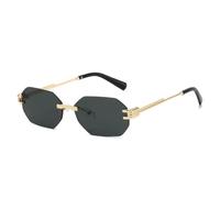 QGGNMGT Kleine randlose Sonnenbrille für Damen und Herren, luxuriöse getönte Gläser, modische Sonnenbrille mit UV-Schutz 4.00, Reise- und Urlaubsbrille (Gold/Schwarz)