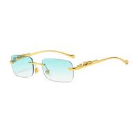 QGGNMGT Modische randlose rechteckige Sonnenbrille für Damen, Retro-Dekoration, klare Ozeanlinse, Brillen für Herren, UV400 (grüner Farbverlauf)