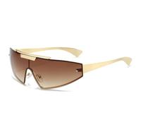 QGGNMGT Retro Cat Eye Herren Sonnenbrille Mode Einteiler Farbverlauf Spiegel Shades UV400 Damen Outdoor Sport Punk (Goldener Tee Farbverlauf)