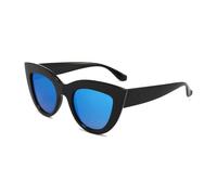 QGGNMGT Retro Cat Eye Sonnenbrille Damen UV400 Metallscharnier Mode Farbverlauf Spiegel (Schwarz Blau)