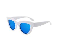 QGGNMGT Retro Cat Eye Sonnenbrille Damen UV400 Metallscharnier Mode Farbverlauf Spiegel (Weiß Blau)