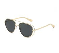 QGGNMGT Retro-Sonnenbrille für Damen und Herren, ideal für Reisen, Shoppingtouren und mehr. Modell: Sonnenbrille mit durchbrochenem Metallrahmen, UV-Schutz 400 (Gold-Grau).