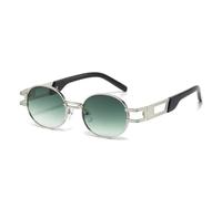 QGGNMGT Retro-Sonnenbrille für Damen und Herren, UV400, oval, mit Aussparungen, ideal für Reisen und Urlaub (Silbergrün)
