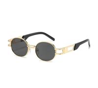 QGGNMGT Retro-Sonnenbrille für Damen und Herren, UV400, ovale Sonnenbrille mit Aussparungen, ideal für Reisen und Urlaub (Goldgrau)