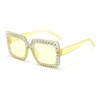 QGGNMGT Retro-Sonnenbrille mit Diamantimitat für Damen, Trend-Sonnenbrille mit großem Rahmen in Bonbonfarben, Herren-Sonnenbrille für Sommer und Reisen, UV400 (Gelb-Gelb)