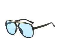 QGGNMGT Retro-Sonnenbrille mit Doppelsteg im japanischen minimalistischen Stil für Herren (Schwarz/Blau)