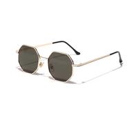 QGGNMGT Retro-Sonnenbrille mit Metallrahmen und Sechseck-Motiv, Roségold, verspiegelt, UV400 (Golden Dark Green)