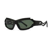 QGGNMGT Vintage Unregelmäßige Cat Eye Damen Luxus Sonnenbrille Mode Einzigartige Hohlbeine Herren Shades UV400 (Schwarz Dunkelgrün)