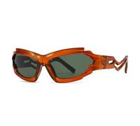QGGNMGT Vintage Unregelmäßige Cat Eye Damen Luxus Sonnenbrille Mode Einzigartige Hohlbeine Herren Shades UV400 (Orange Dunkelgrün)