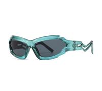 QGGNMGT Vintage Unregelmäßige Cat Eye Damen Luxus Sonnenbrille Mode Einzigartige Hohlbeine Herren Shades UV400 (Blaugrau)