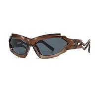 QGGNMGT Vintage Unregelmäßige Cat Eye Damen Luxus Sonnenbrille Mode Einzigartige Hohlbeine Herren Shades UV400 (Braungrau)
