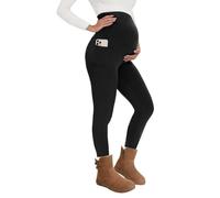 QGGQDD Thermo Umstandsleggings Damen mit Taschen High Waist Schwangerschaft Winter Blickdicht Warme Umstandsmode Leggings Sport Für Schwangere（Schwarz,M）
