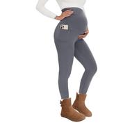 QGGQDD Thermo Umstandsleggings Damen mit Taschen High Waist Schwangerschaft Winter Blickdicht Warme Umstandsmode Leggings Sport Für Schwangere（Grau,XL）