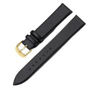 Qgsaghty 10/12/13/14/15/16/17/18/19/20/21/22mm schlichtes Leder-Uhrenarmband für Damen und Herren, goldene Dornschließe, Schwarz, 13mm