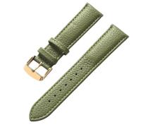 Qgsaghty 13-22mm Litschi-Textur-Leder-Uhrenarmband für Damen und Herren, weiches Armband, goldene Schnalle, Dunkelgrün, 15mm