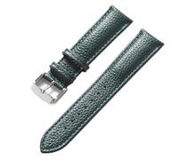Qgsaghty 13-22mm Litschi-Textur-Leder-Uhrenarmband für Damen und Herren, weiches Armband, silberne Schnalle, Dunkelgrün, 17mm