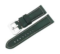 Qgsaghty Crazy Horse Leder-Uhrenarmband, passend für 20mm bis 26mm Leder-Uhrenarmband, silberne Dornschließe, mattiert, Dunkelgrün, 22mm