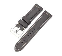 Qgsaghty Echtes Lederarmband Herren Damen Crazy Horse Ledergürtel 20mm 22mm 24mm 26mm Uhrenarmband, Grau-Silber, 26mm