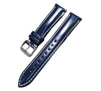 Qgsaghty Glattes Rindsleder-Uhrenarmband 18mm/19mm/20mm/21mm/22mm Schnellverschluss-Uhrenarmband aus Leder, silberne Schnalle, weiße Linie, Blau, 19mm