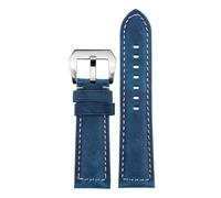 Qgsaghty Lederarmbänder Uhrenzubehör Herrenarmband 20mm 22mm 24mm 26mm Uhrenarmbänder Rindsleder-Ersatzarmband, 02-blau Silber, 22mm